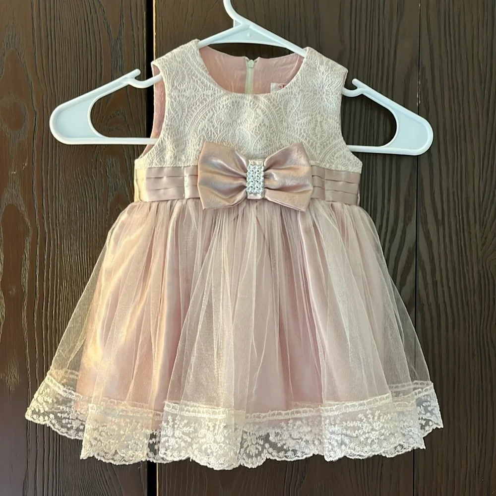 Tedi-Mod baby’s dressy sleeveless dress. Mauve with mauve lace overlay. 12 month